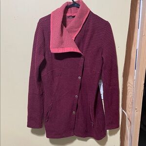 Prana Burgundy and Pink Button-Up Jacket